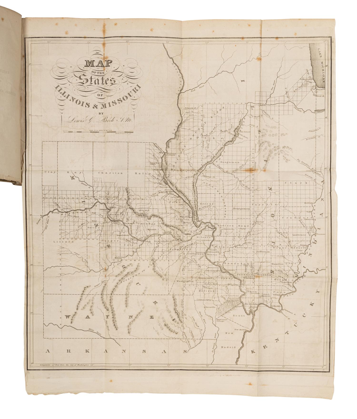 BECK, Lewis Caleb (1798-1853). A Gazetteer of the States of Illinois and Missouri . Albany: Charles R. and George Webster, 1823.