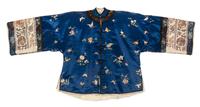 An Embroidered Silk Blue Ground Lady's Winter Jacket Height collar to hem 27 inches. — 19TH CENTURY
