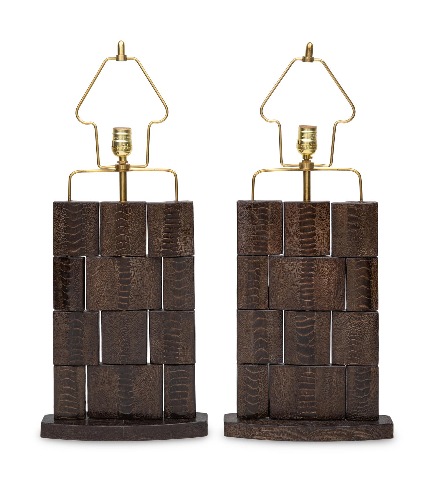 A Pair of R&Y Augousti Ostrich Leather Table Lamps
