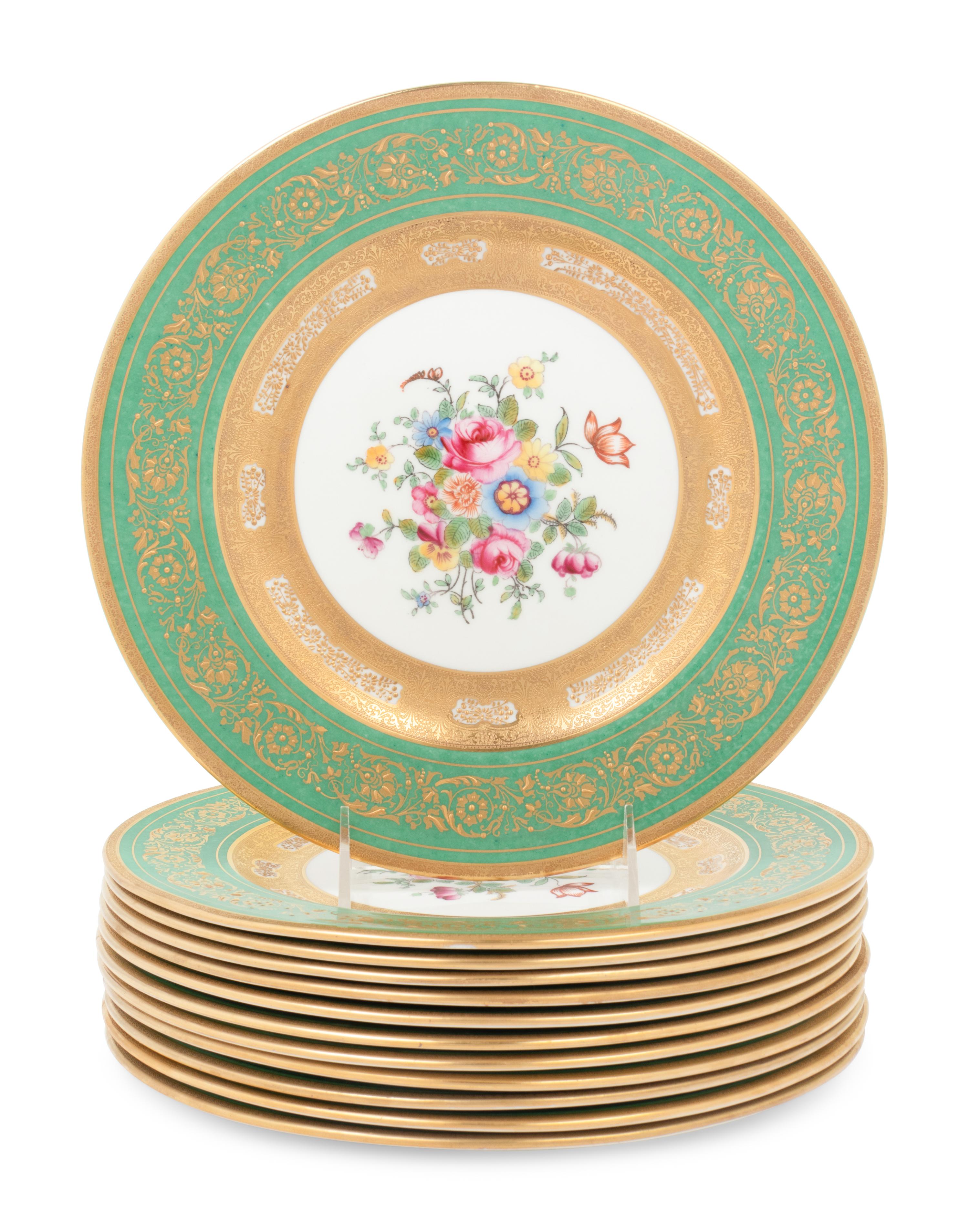 A Set of Twelve Crown Staffordshire Porcelain Dinner Plates