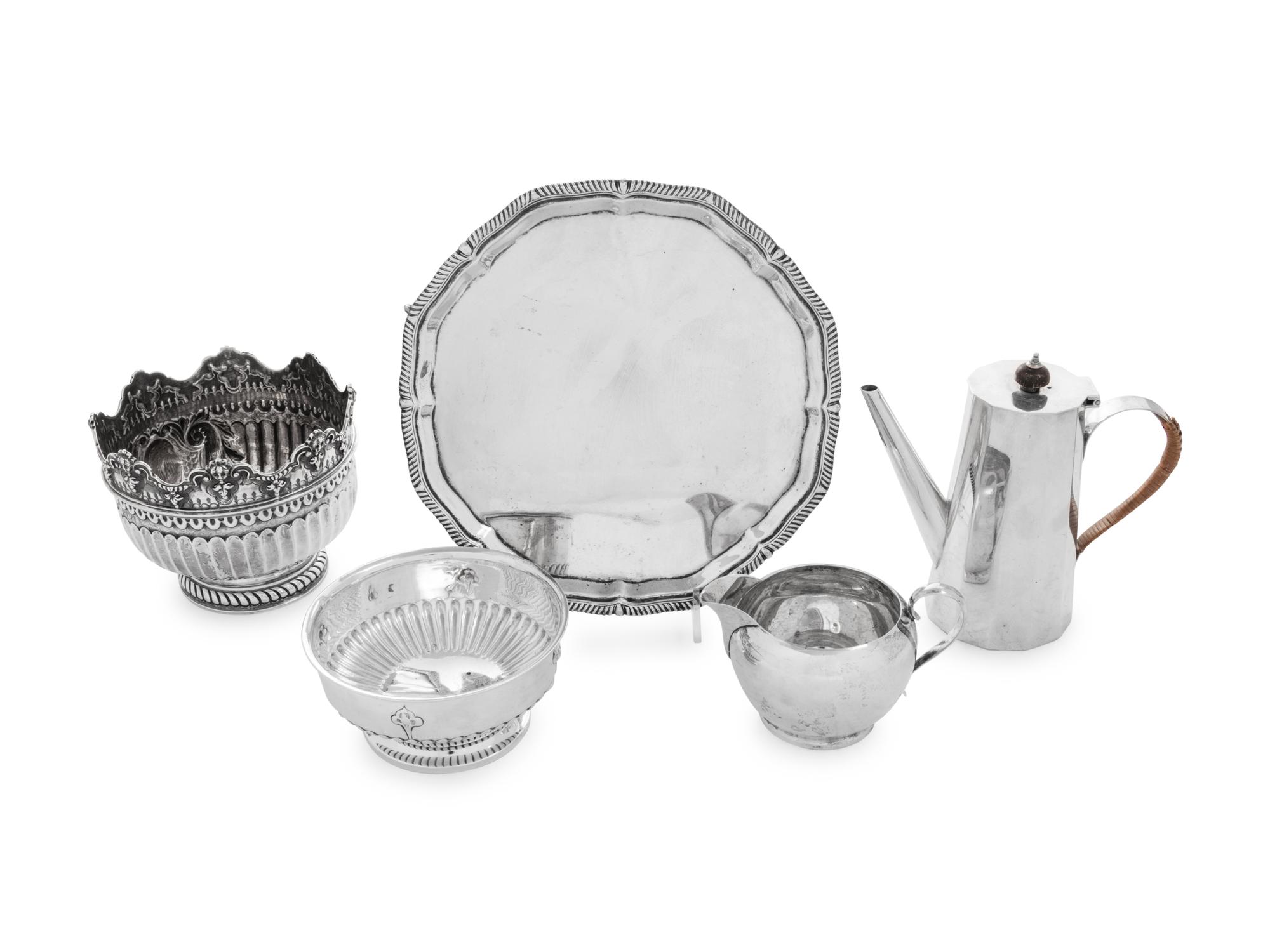 A Group of Five English Silver Table Articles