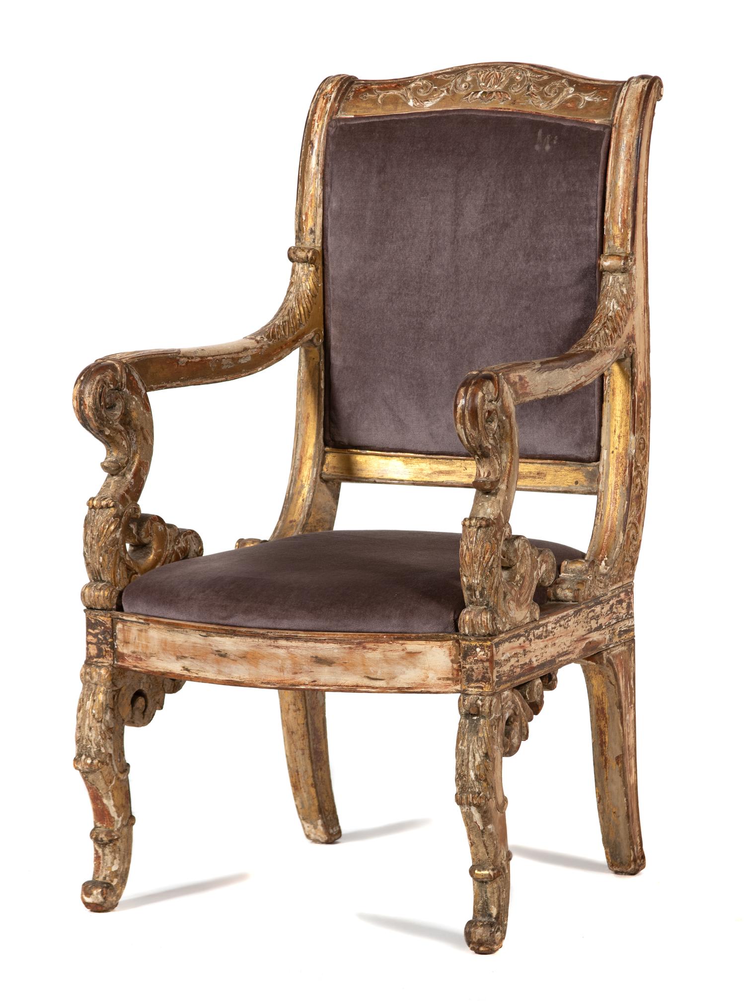 A Regence Style Carved, Painted and Parcel Gilt Fauteuil — 18TH CENTURY