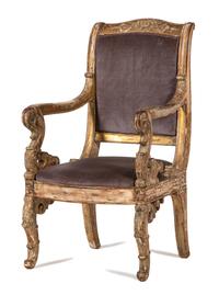 A Regence Style Carved, Painted and Parcel Gilt Fauteuil — 18TH CENTURY