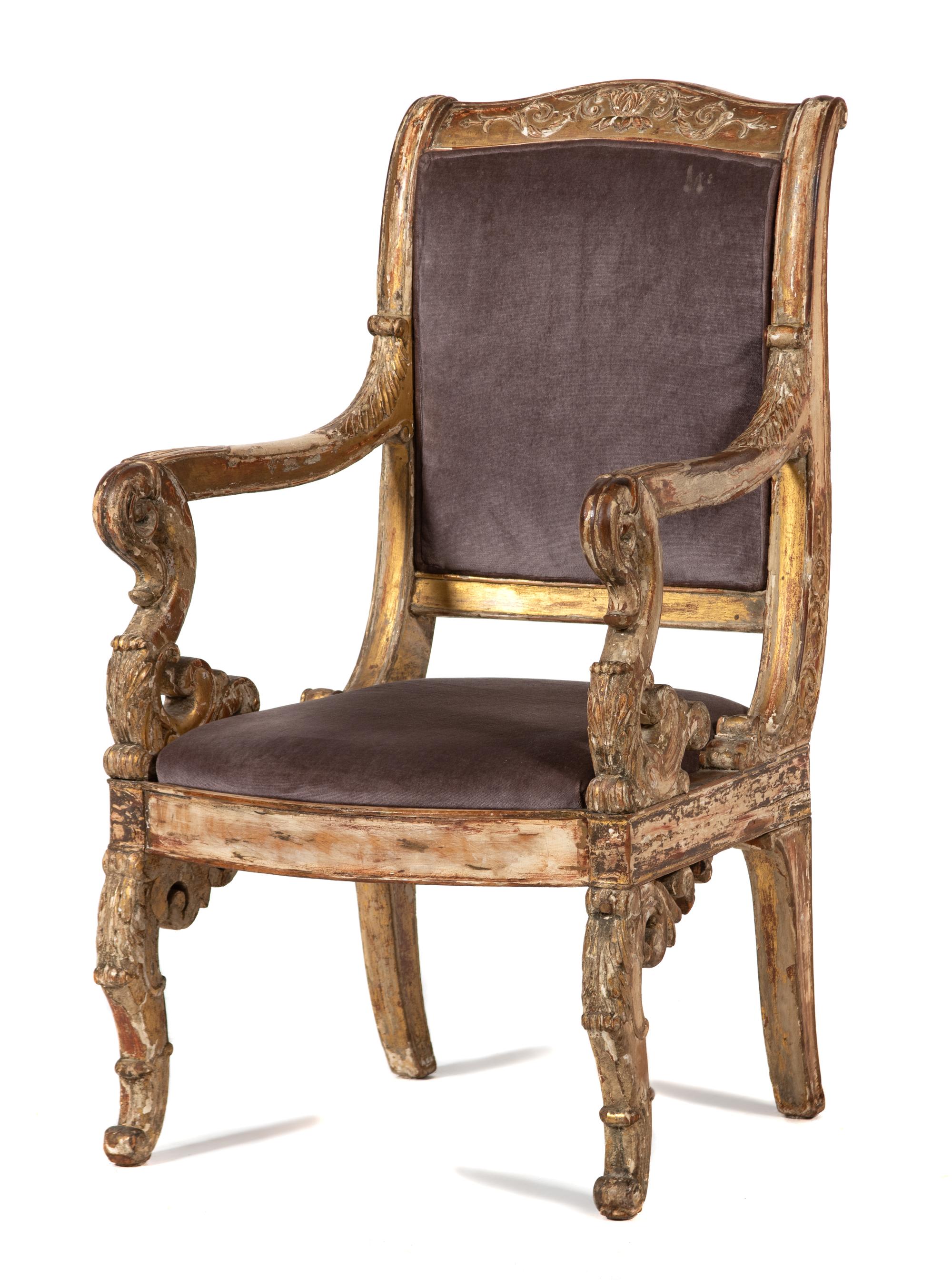 A Regence Style Carved, Painted and Parcel Gilt Fauteuil — 18TH CENTURY