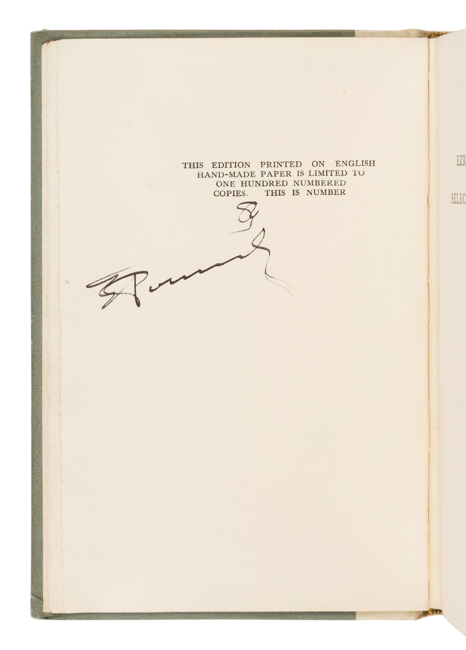 POUND, Ezra (1885-1972). Selected Poems . London: Faber & Gwyer, 1928.