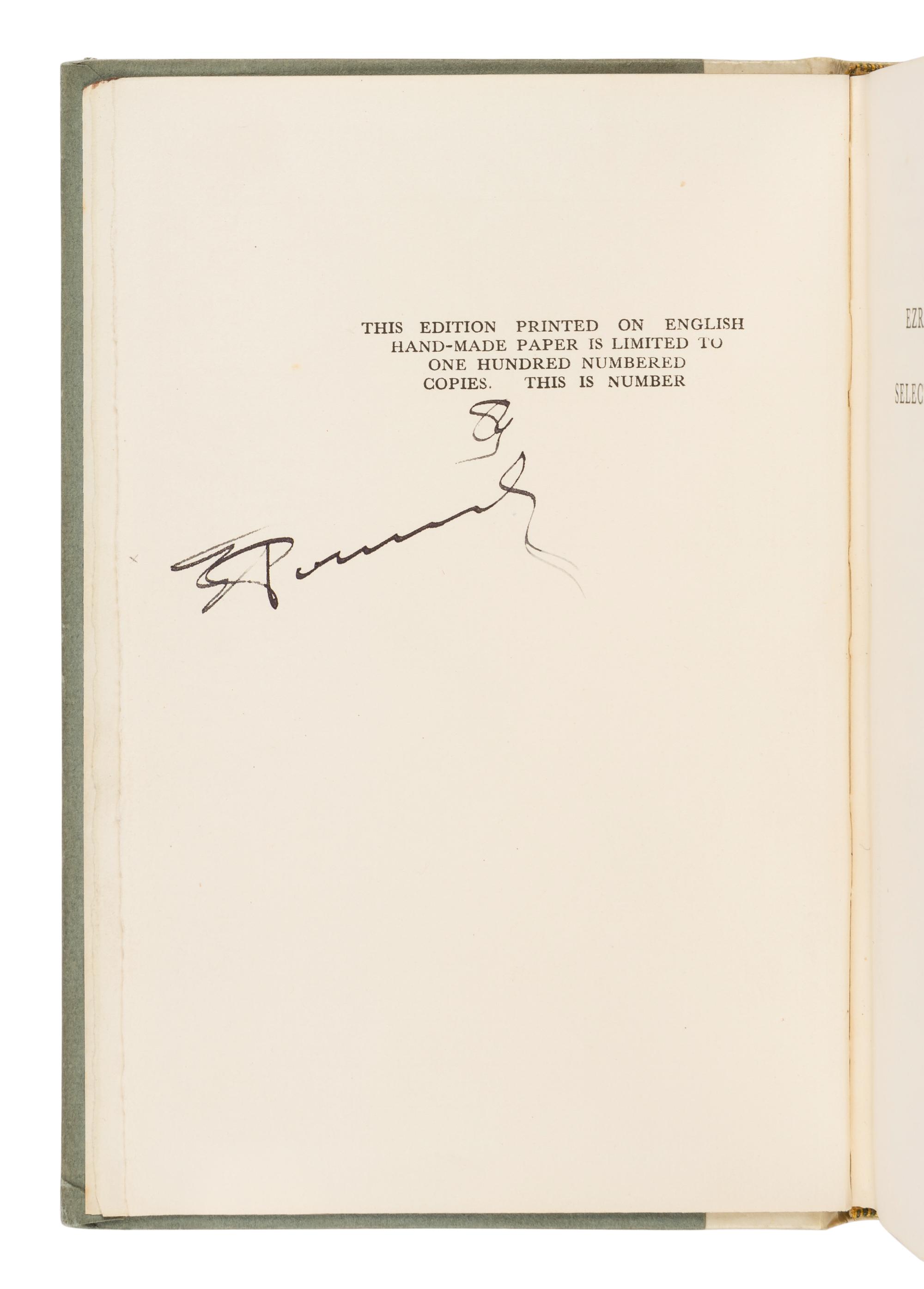 POUND, Ezra (1885-1972). Selected Poems . London: Faber & Gwyer, 1928.