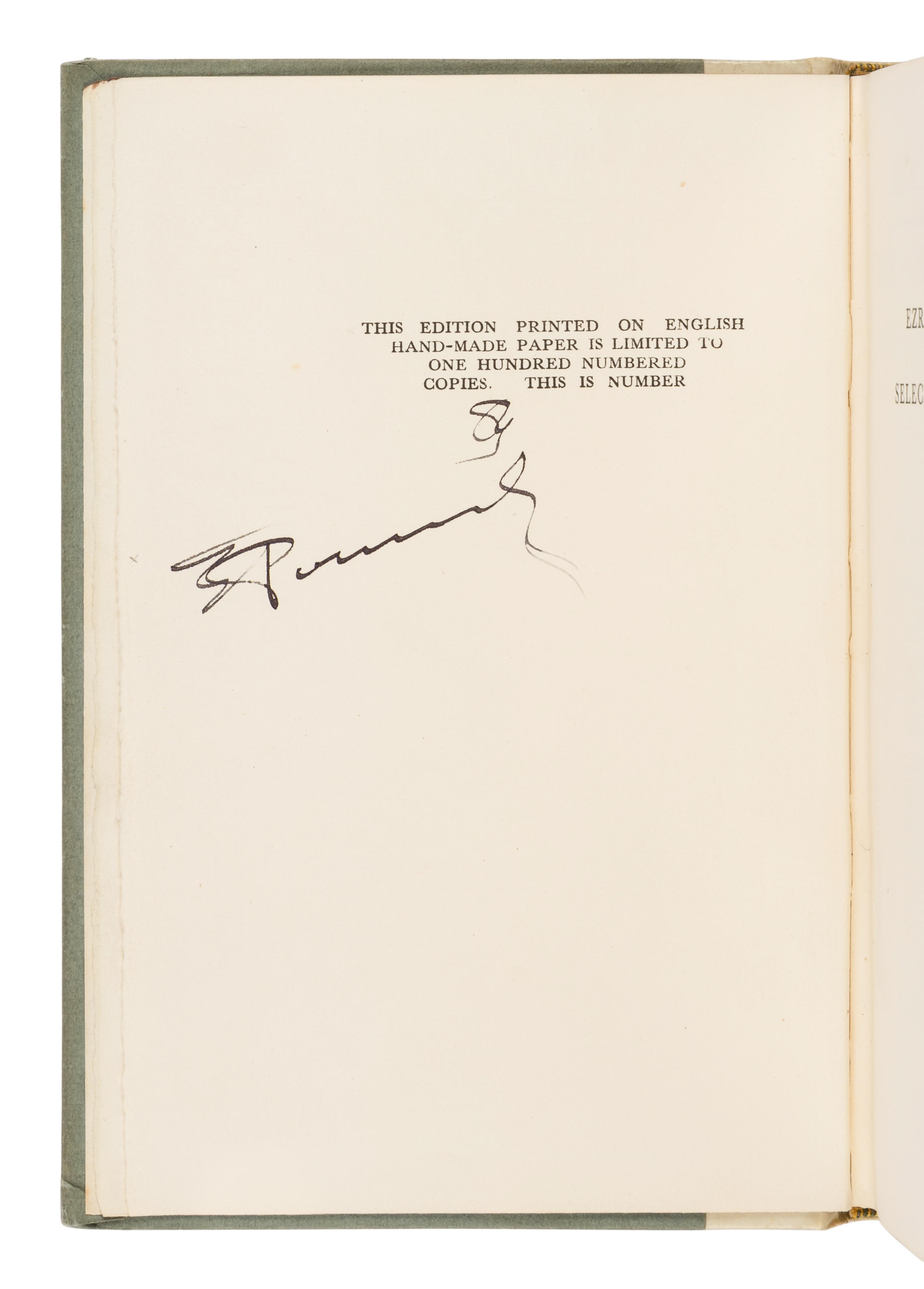 POUND, Ezra (1885-1972). Selected Poems . London: Faber & Gwyer, 1928.