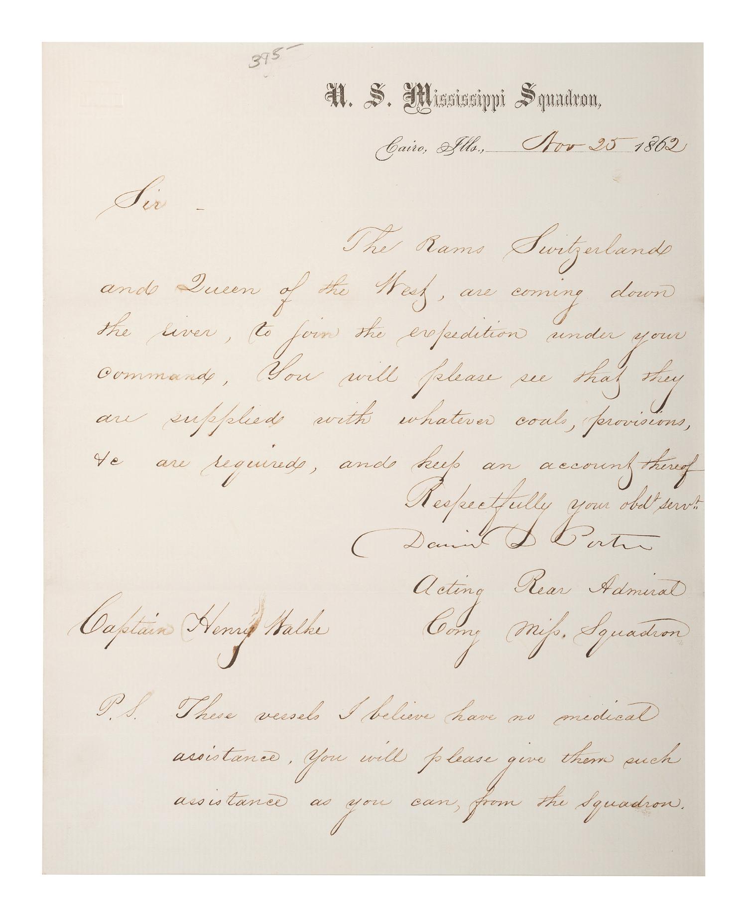 [CIVIL WAR - NAVY]. A group of 4 documents with Vicksburg and Mississippi Squadron interest, comprising: