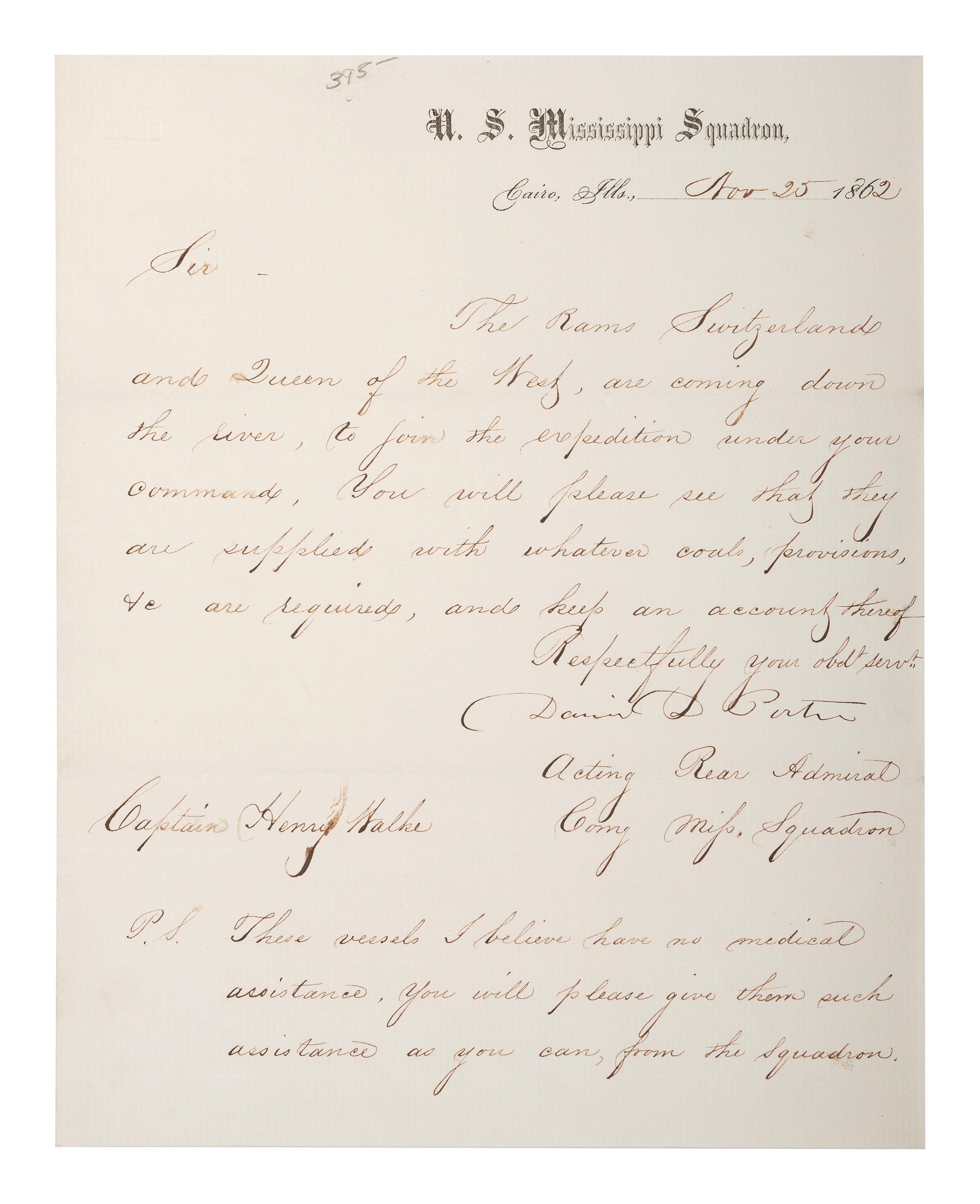 [CIVIL WAR - NAVY]. A group of 4 documents with Vicksburg and Mississippi Squadron interest, comprising: