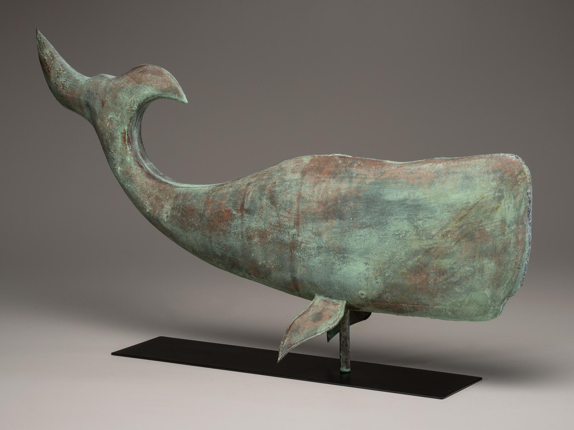 A Molded Copper Whale-Form Weathervane