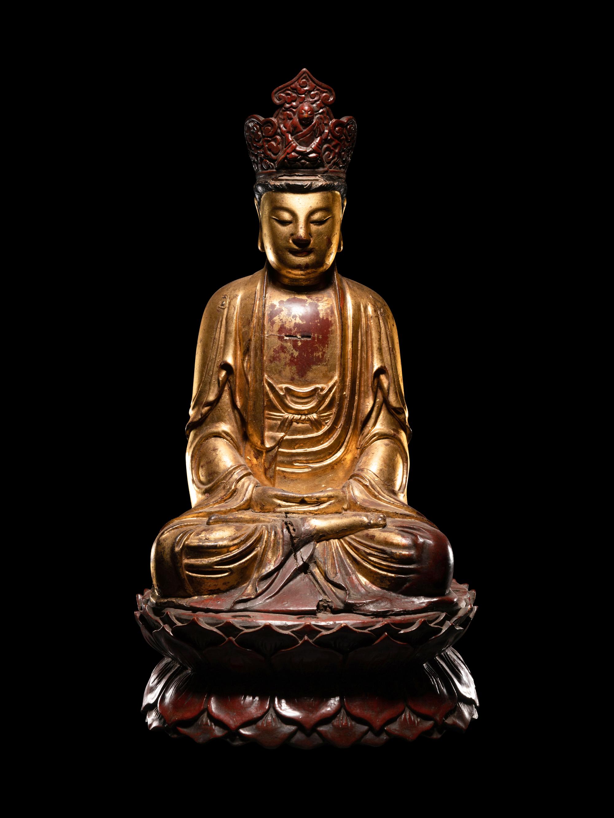 Two Vietnamese Gilt Lacquer Wood Buddhist Figures
