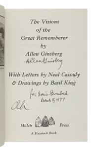 GINSBERG, Allen (1926-1997). The Visions of the Great Rememberer...with Letters by Neal Cassady & Drawings by Basil King . Amherst, MA: Mulch Press, 1974.