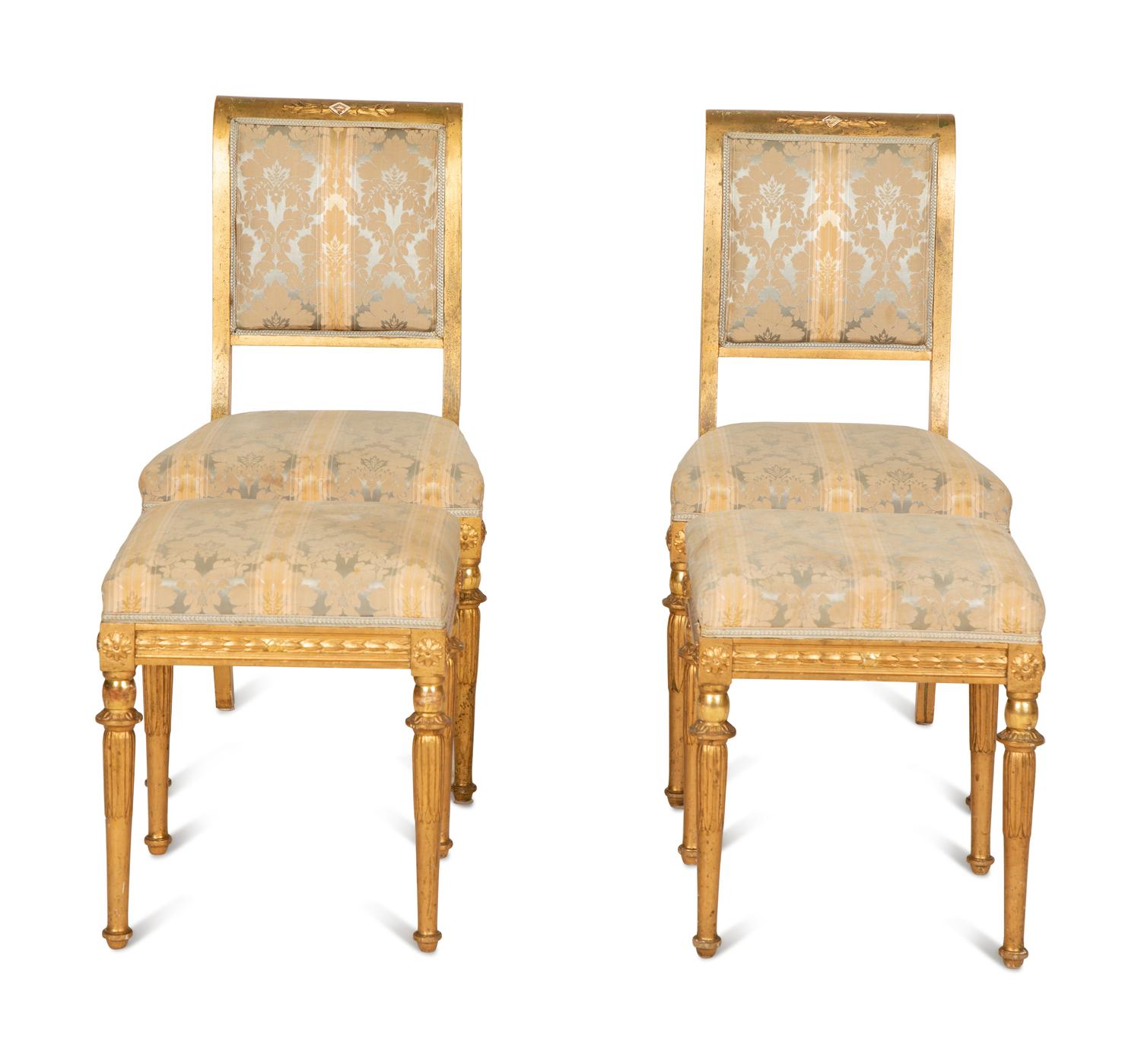 A Pair of Directoire Style Giltwood Side Chairs with Matching Tabourets — 20th Century