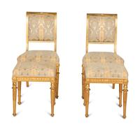 A Pair of Directoire Style Giltwood Side Chairs with Matching Tabourets — 20th Century