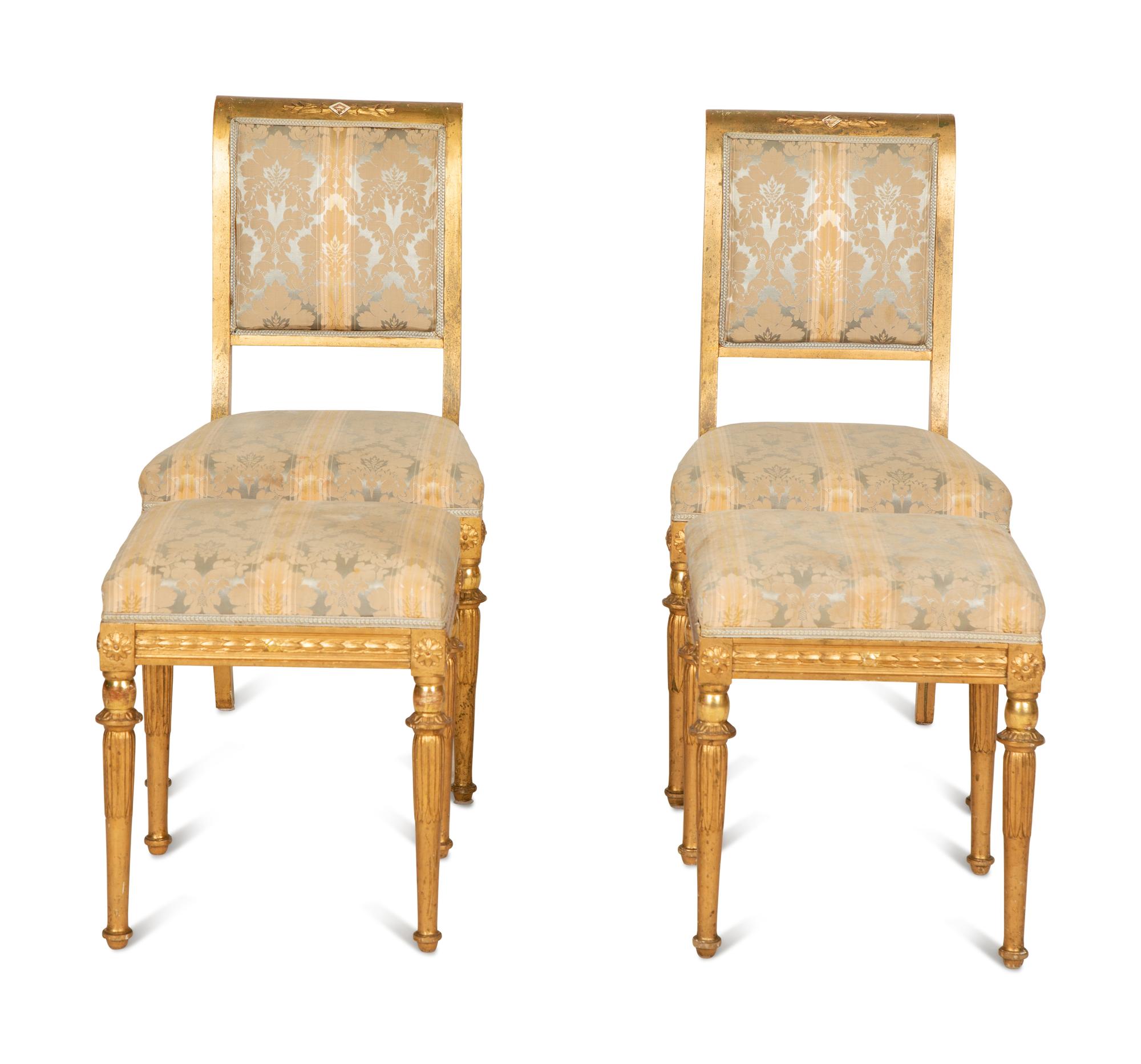 A Pair of Directoire Style Giltwood Side Chairs with Matching Tabourets — 20th Century