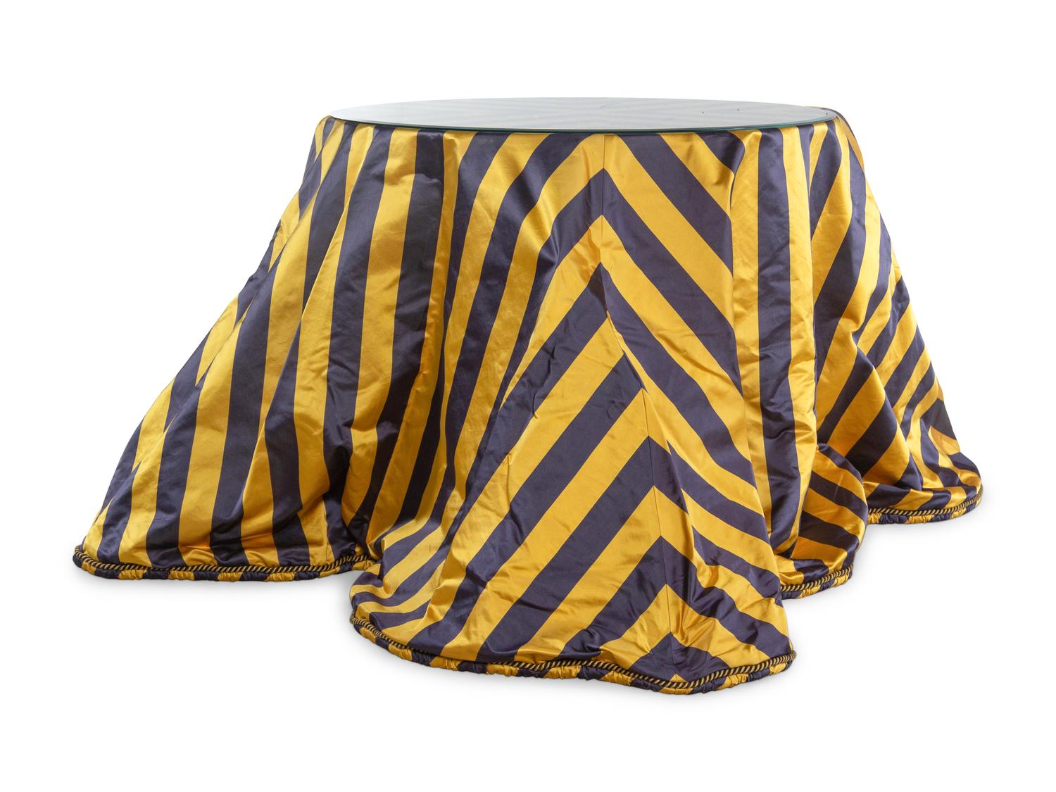APPROVED FOR DONATION A Glass-Top Silk Skirted Side Table
