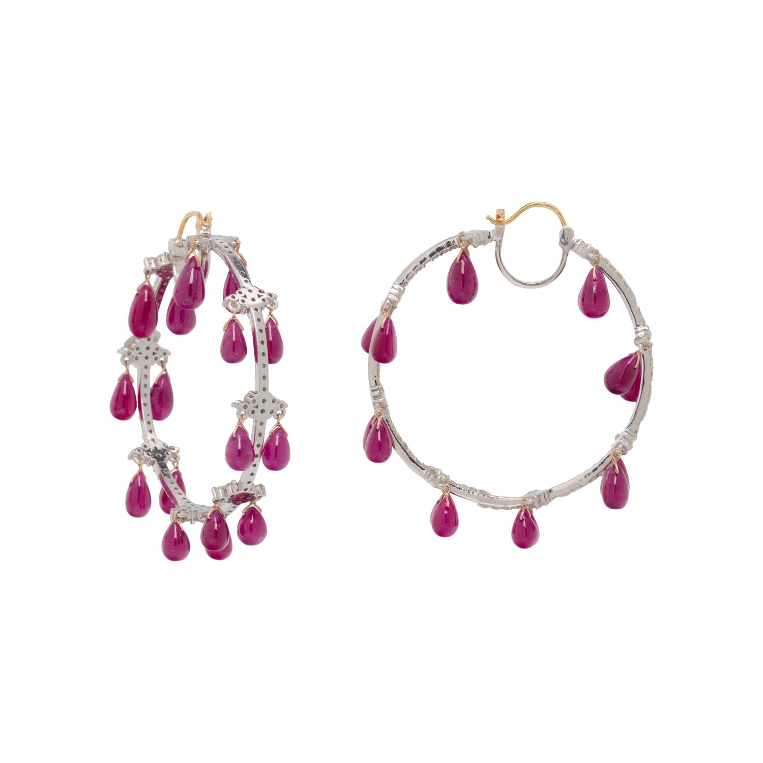 RUBY AND DIAMOND HOOP EARRINGS