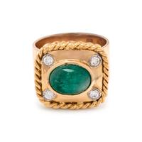 YELLOW GOLD, EMERALD AND DIAMOND RING