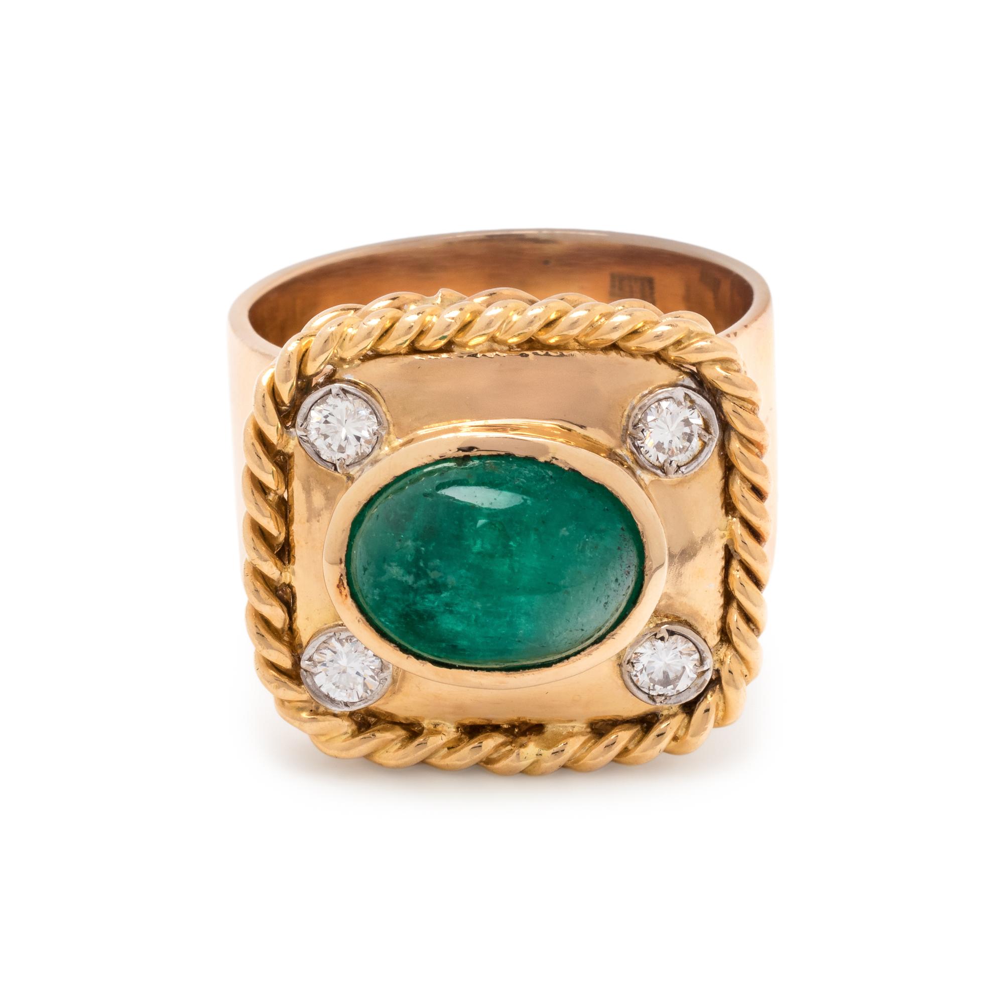 YELLOW GOLD, EMERALD AND DIAMOND RING