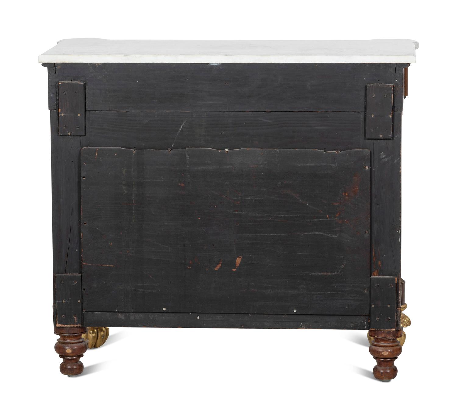 A Classical Parcel Gilt and Figured Mahogany Gilt-Metal Mounted Marble Top Pier Table
