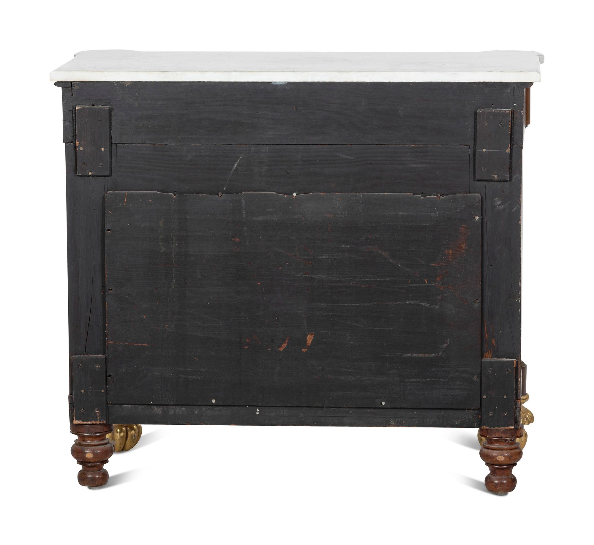 A Classical Parcel Gilt and Figured Mahogany Gilt-Metal Mounted Marble Top Pier Table