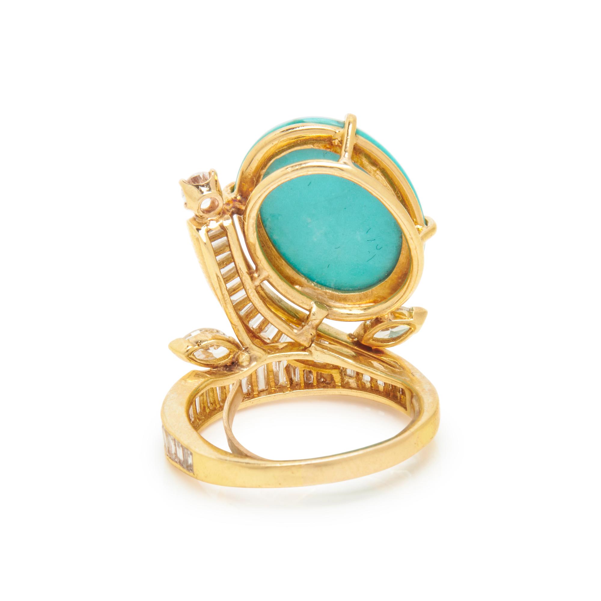 YELLOW GOLD, TURQUOISE, AND DIAMOND BYPASS COCKTAIL RING
