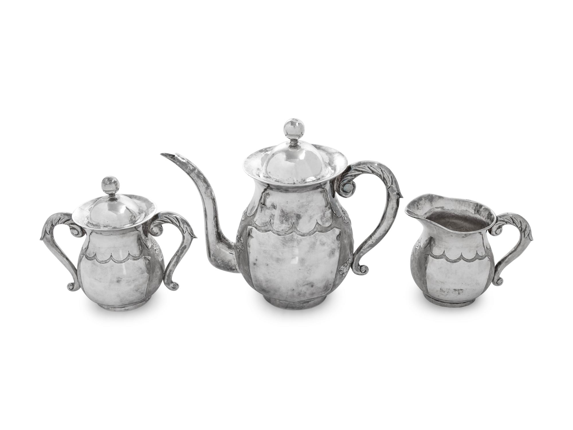 A Japanese Silver Three-Piece Tea Service