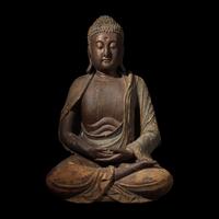 A Large Chinese Seated Parcel-Gilt Carved Wood Figure of the Buddha, Ming Dynasty 明 木雕坐佛