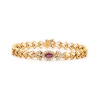 YELLOW GOLD, SYNTHETIC RUBY AND DIAMOND BRACELET