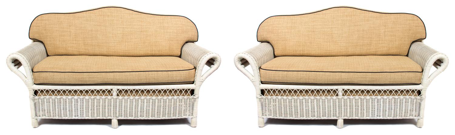 Two Brown Jordan Wicker Loveseats Height 35 x width 44 inches. — 20TH CENTURY