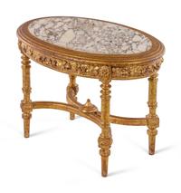 A Louis XVI Style Carved Giltwood Marble-Top Low Table