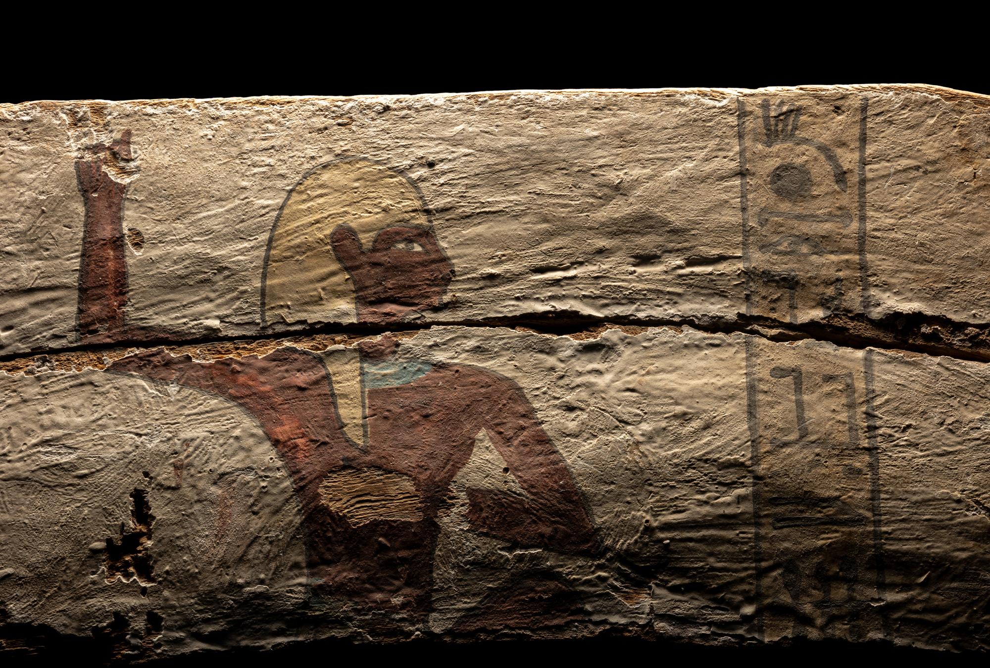 An Egyptian Painted Wood Sarcophagus Panel