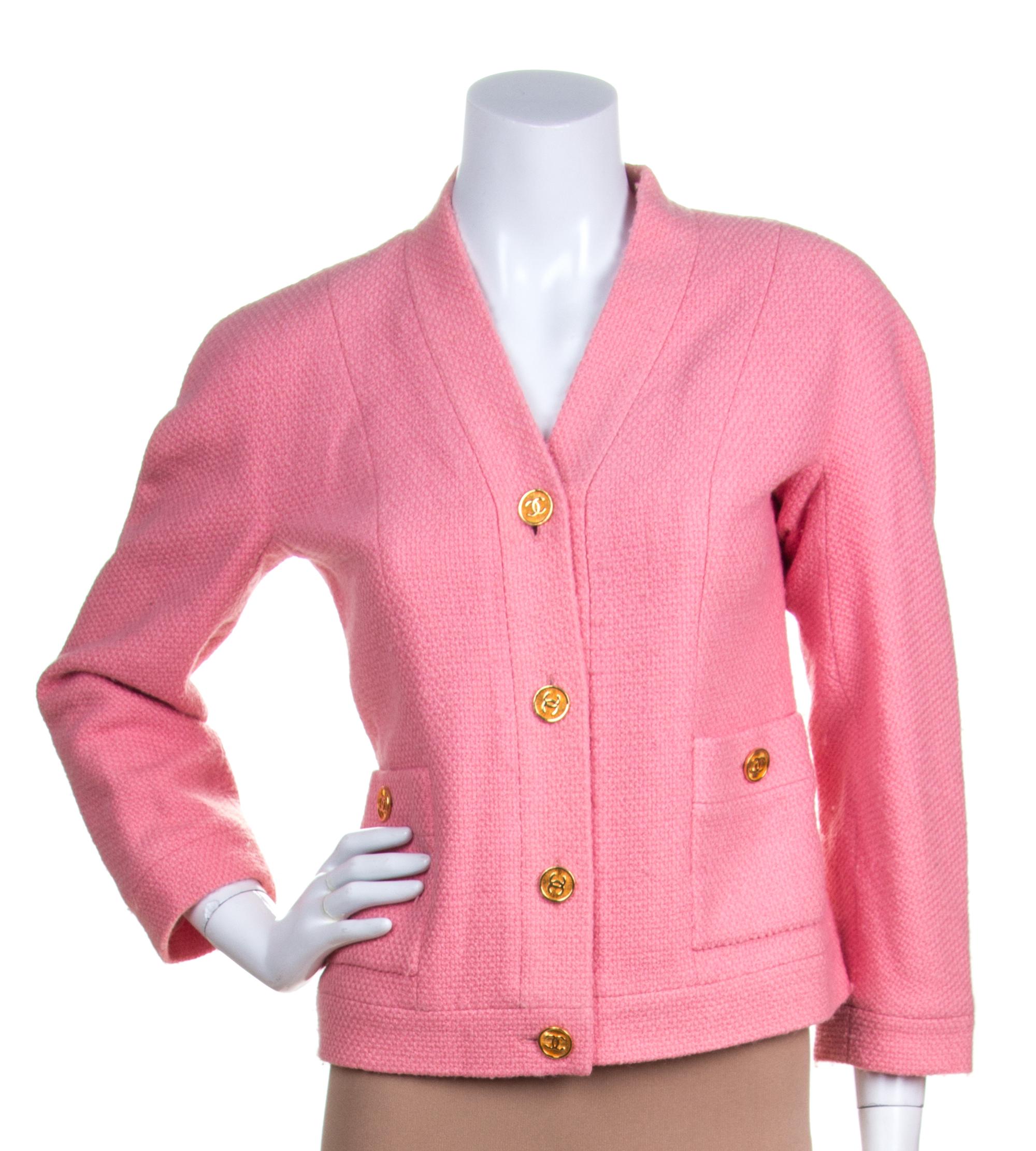 A Chanel Pink Wool Jacket, Size 36.
