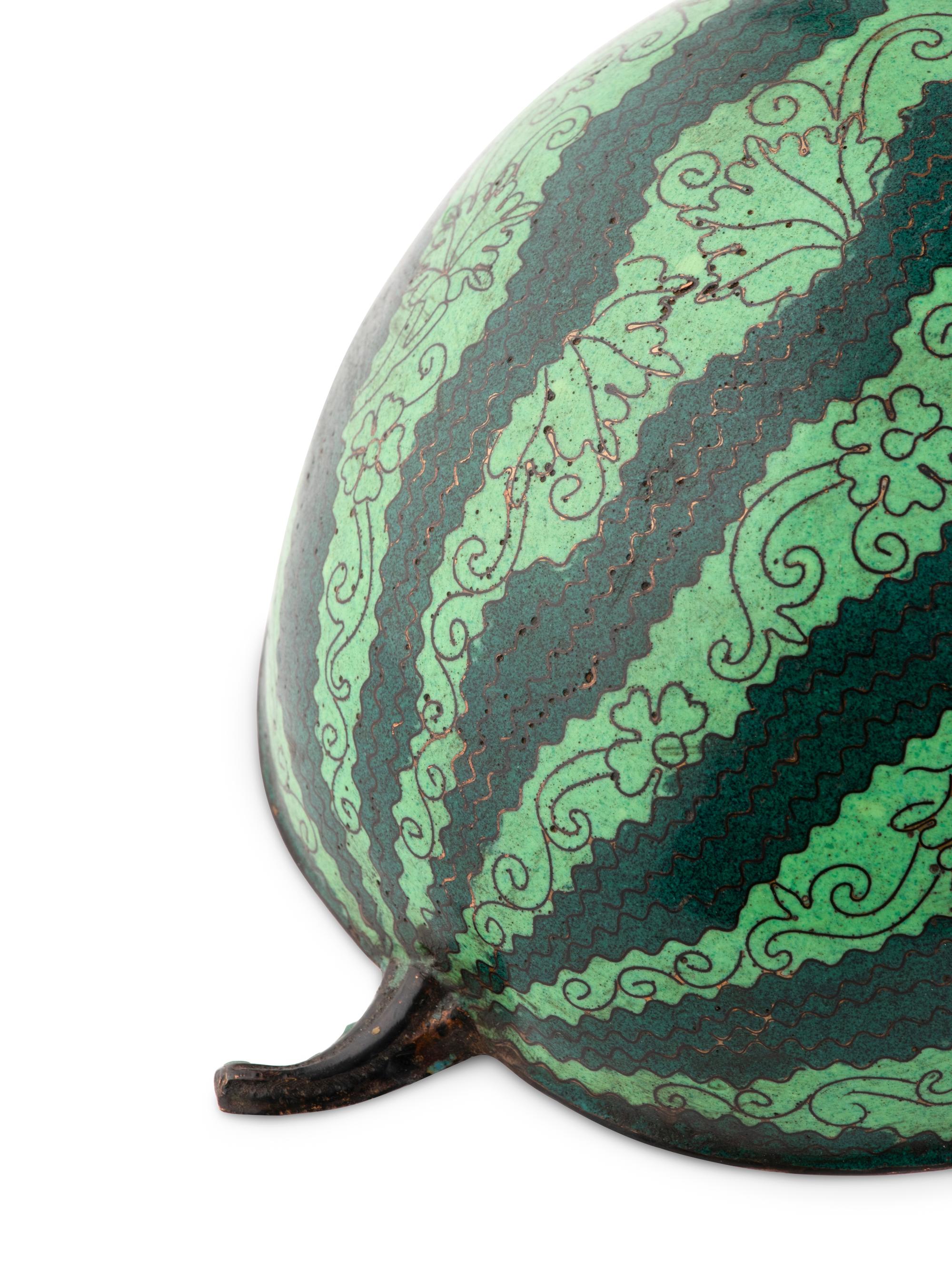 A Pair of Cloisonné Watermelon Form Containers