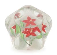A Paul Stankard Miniature Red Flower Faceted Paperweight
