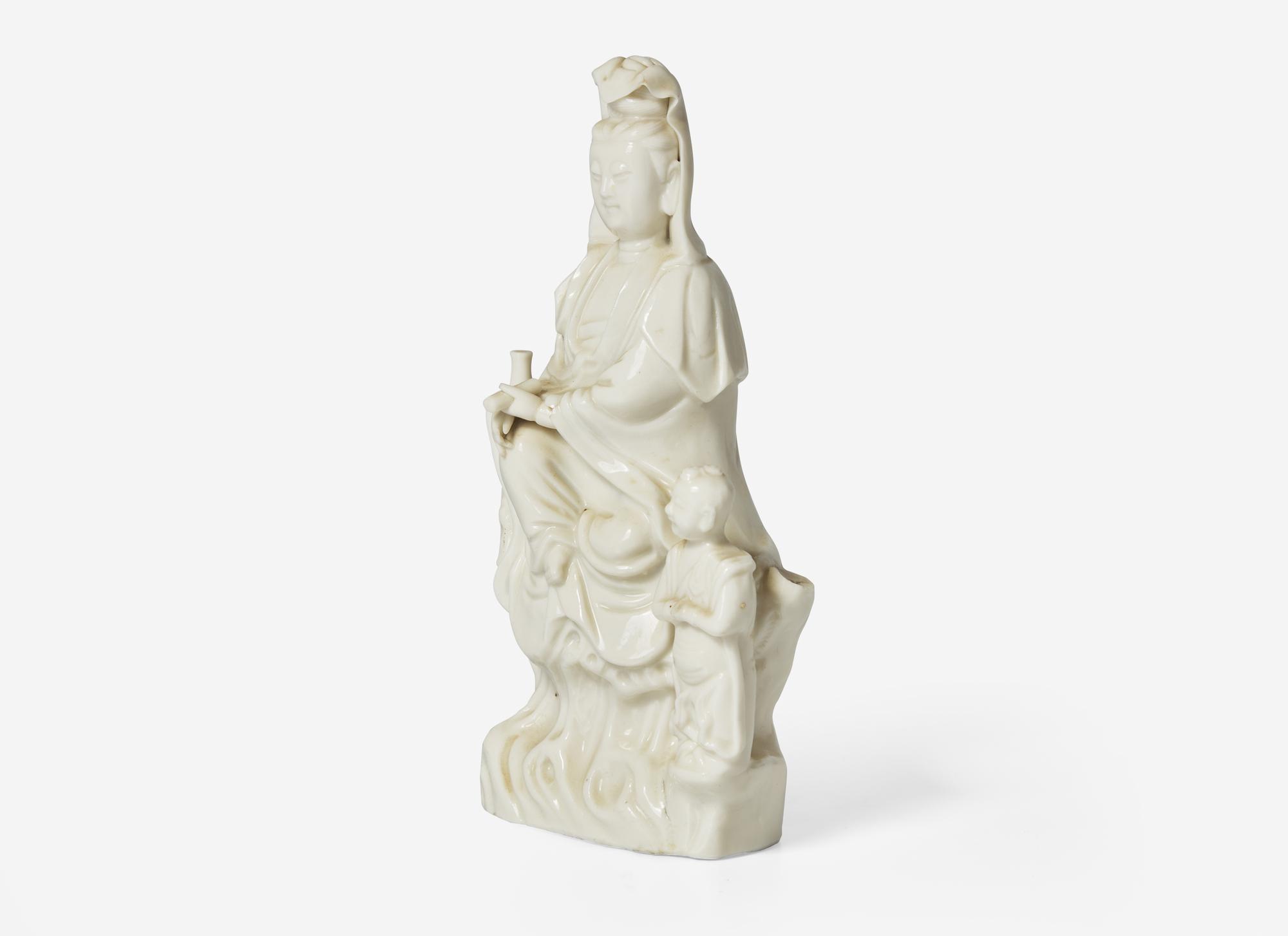 A Chinese Blanc De Chine Figure of Guanyin and Acolyte