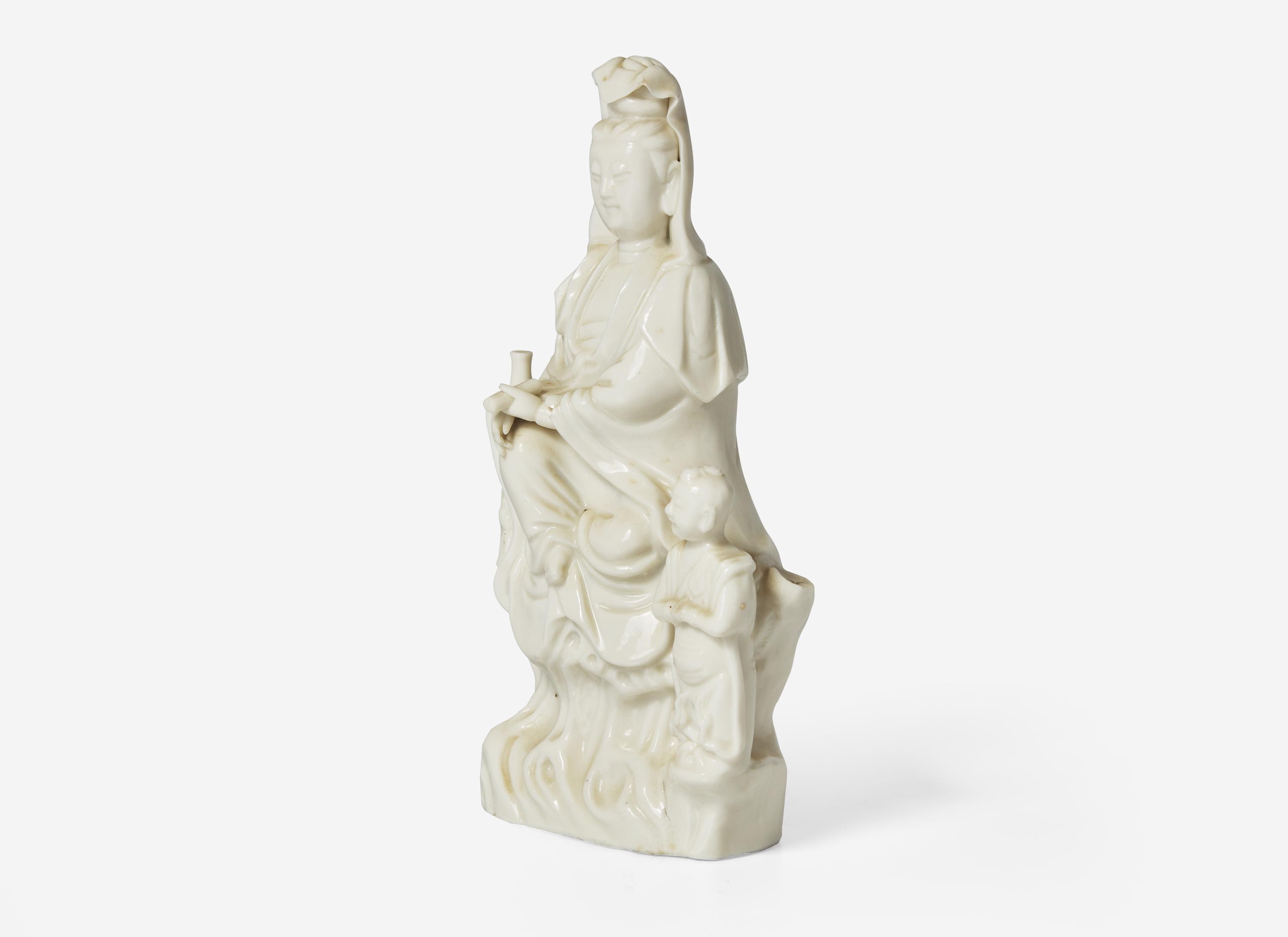 A Chinese Blanc De Chine Figure of Guanyin and Acolyte