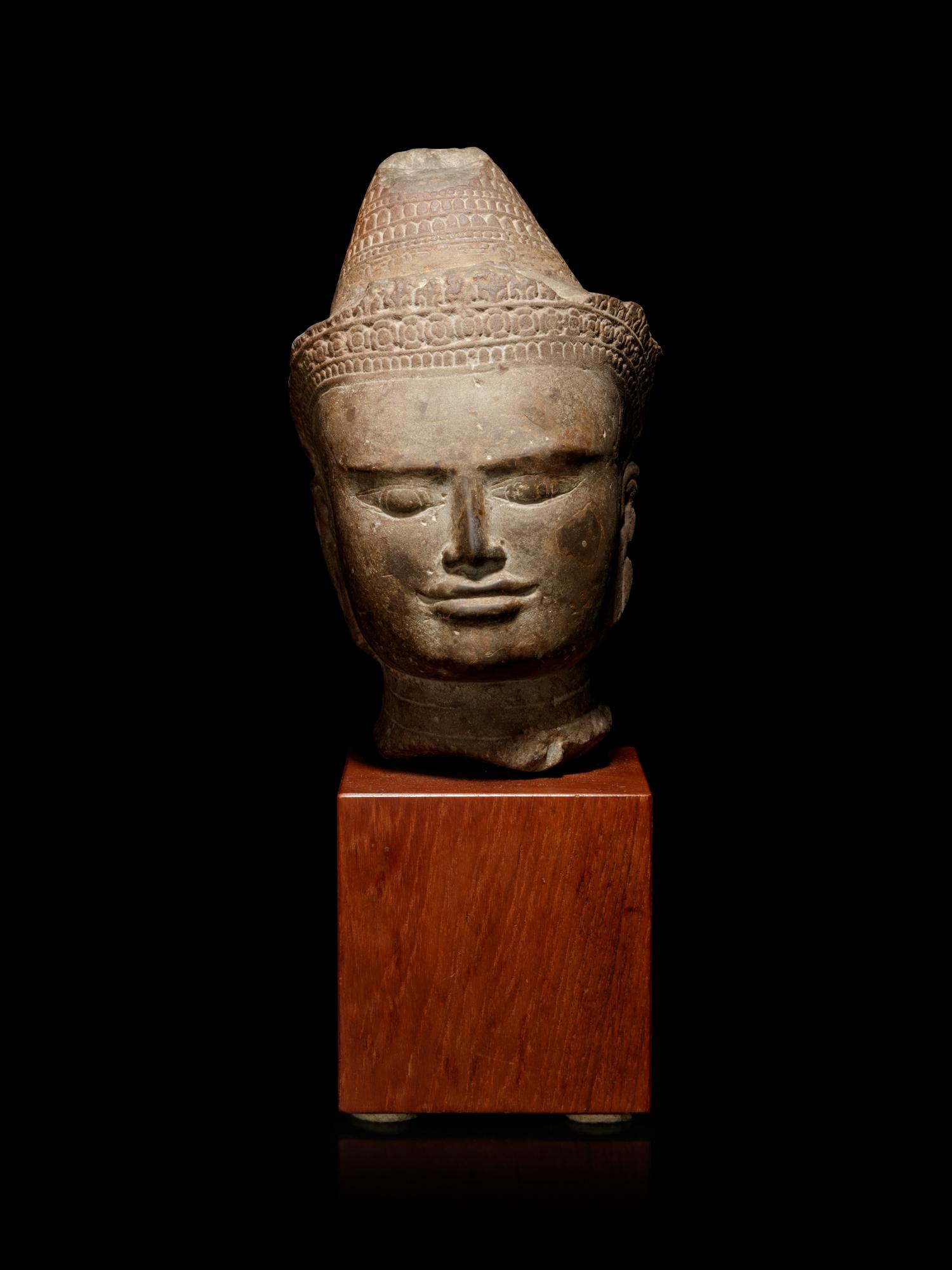 A Khmer Greystone Head of Buddha