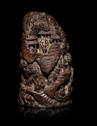 A Chinese Bamboo Root Carving of a Mountain