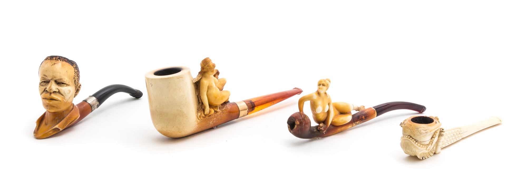Three Meerschaum Pipes, Length of longest overall 6 1/2 inches.
