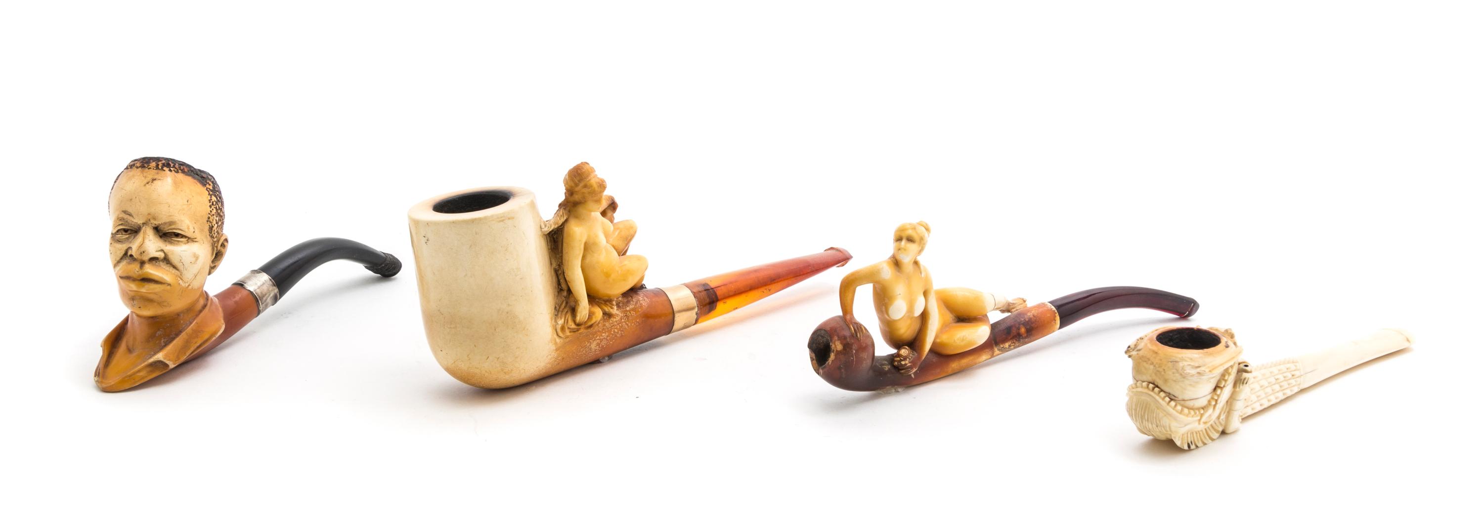 Three Meerschaum Pipes, Length of longest overall 6 1/2 inches.