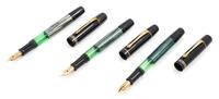 A Collection of Three Vintage Pelikan 100N Fountain Pens Length 4 7/8 inches.