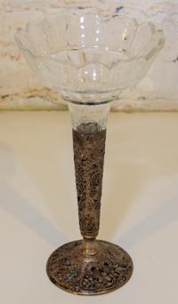 A German Silver and Glass Trumpet Vase. Height 11 1/4 inches.