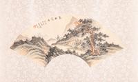 Four 'Landscape' Ink and Color on Paper Folding Fan Leaves