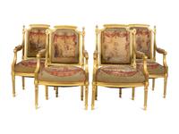 A Set of Four Louis XVI Style Giltwood Fauteuils with Tapestry Upholstery — 19TH CENTURY