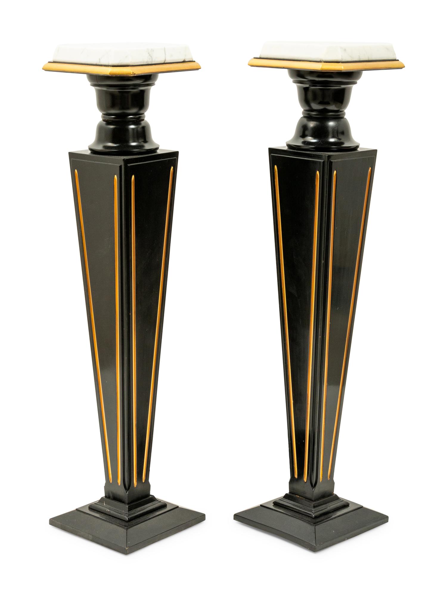 A Pair of Wood and Marble Pedestals