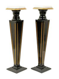 A Pair of Wood and Marble Pedestals