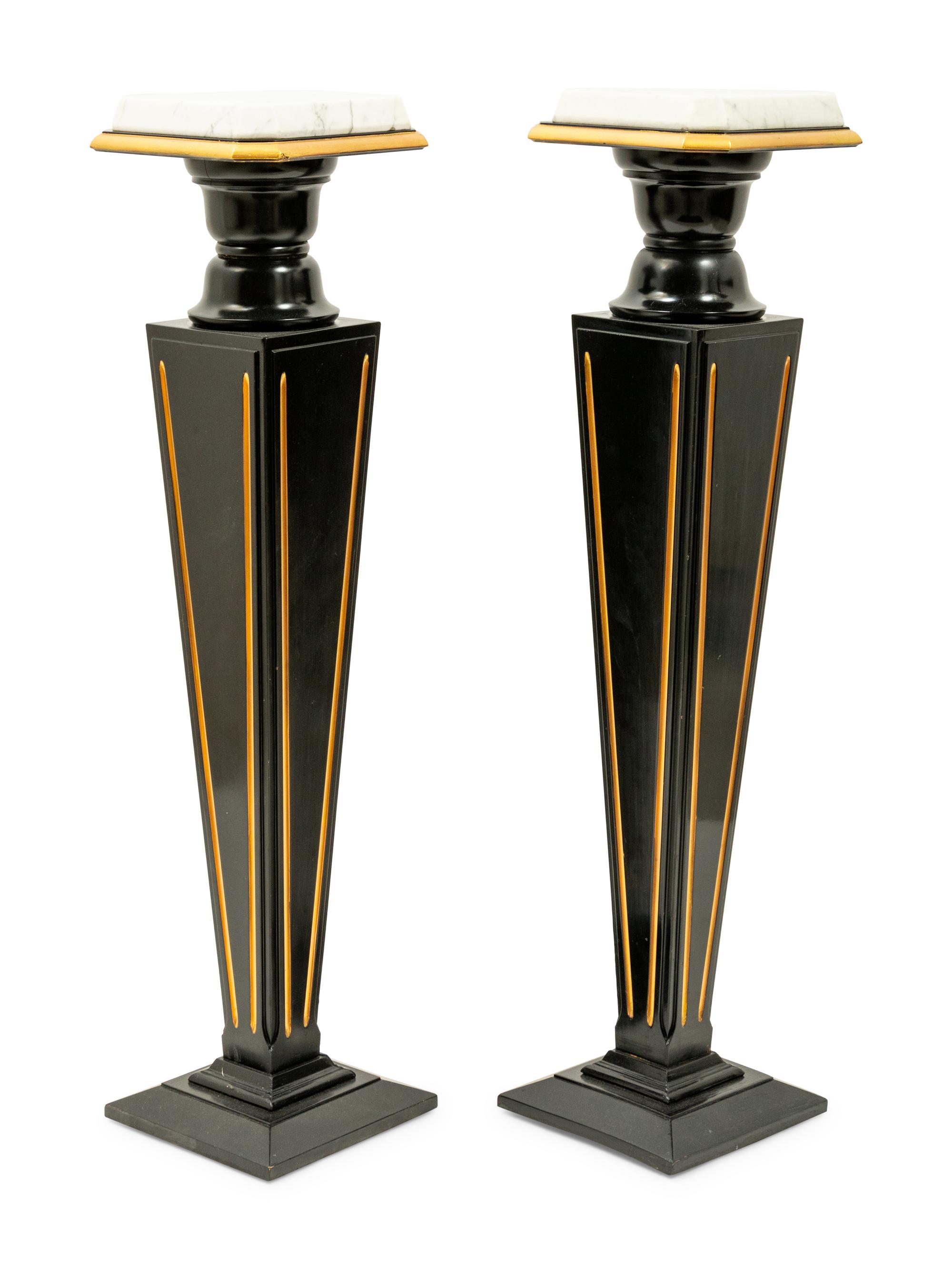 A Pair of Wood and Marble Pedestals