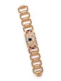 YELLOW GOLD, RUBY, SAPPHIRE AND DIAMOND BRACELET