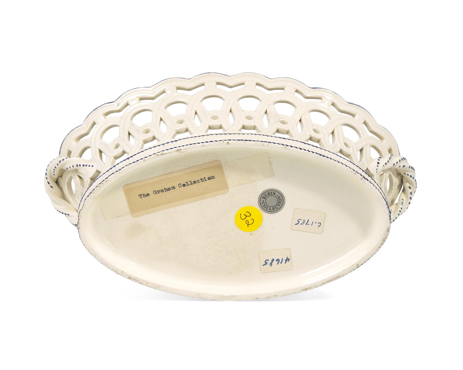 A Wedgwood Enamel Decorated Creamware Oval Basket